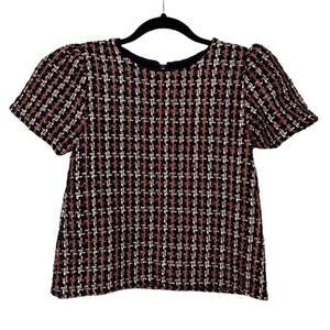 NWT Never A Wallflower Tweed Navy, Red and Gold Top size XS